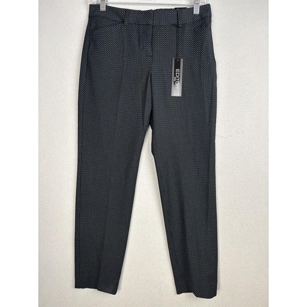 Express Editor Ankle Pants Womens 2R Black Blue Dotted Straight Work Office New